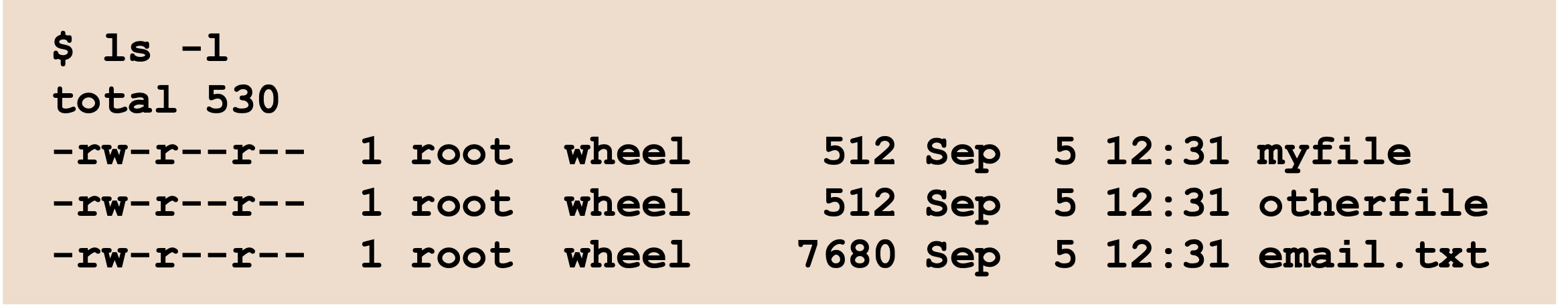 The output of a long directory listing